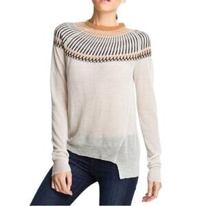 ALC | L | Women's Fair Isle Yoke Lightweight Wool Knit Pullover Sweater Top